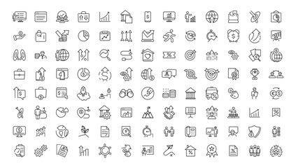 Growth and success line icons collection. Big UI icon set in a flat design. Thin outline icons pack.