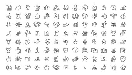 Growth and success line icons collection. Big UI icon set in a flat design. Thin outline icons pack.