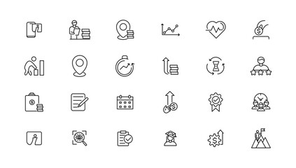 Growth and success line icons collection. Big UI icon set in a flat design. Thin outline icons pack.