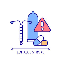 Sticker - Birth control methods RGB color icon. Contraception safety. Side effects. Doctor recommended. Reproductive health. Isolated vector illustration. Simple filled line drawing. Editable stroke