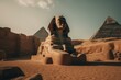 Egyptian gods avenue with sphinx at temple entrance. Generative AI