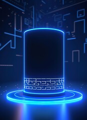 Wall Mural - futuristic cylindrical podium with bright glow from above. generative ai