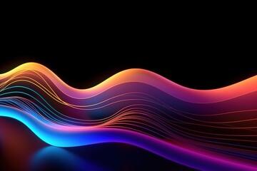 Wall Mural - Neon glowing swirl wave, light effect. Purple and blue curve lines, cyber technology, fiber optic, design element on dark background. AI