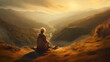 © jozefklopacka - woman sits on the hill and looks down into the valley.