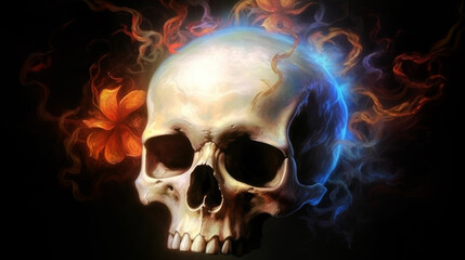 Fototapete - Skull on black background, generative ai.