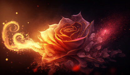 Poster - beautiful fire rose. generative ai.