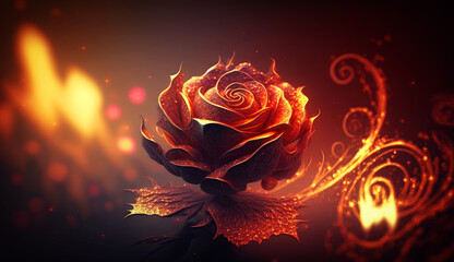 Poster - beautiful fire rose. generative ai.
