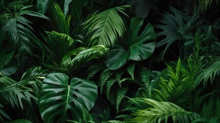  Tropical background with monstera leaves. Realistic illustration, Generative AI