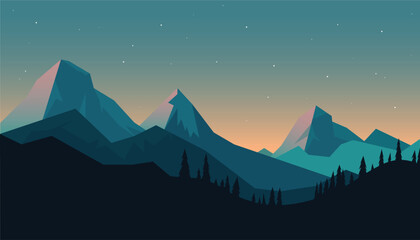 Flat minimalistic design. Panorama of a mountain landscape. Easy to change colors.