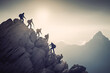 © VisualProduction - Enterprise diligence team work mountaineering concept. Symbol of successful achievement with goal and objective target. Generative AI