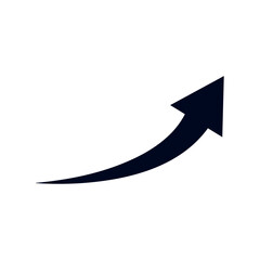 Black upward arrow icon on transparent background. Flat style arrow icon for your website, design, logo, app, UI, curved arrow sign.