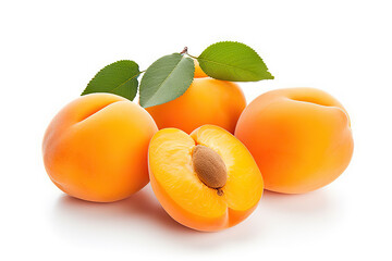 Wall Mural - Juicy and Ripe Apricots with Water Droplets Isolated on White Background. created with Generative AI