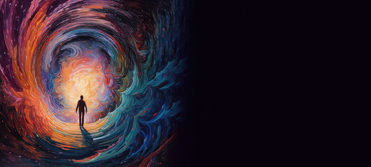 Wall Mural - person in a vortex, tunnel to a new life or heaven. concept of soul life after death. starting somet