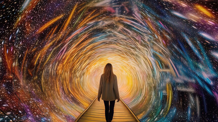 Wall Mural - person in a vortex, tunnel to a new life or heaven. concept of soul life after death. starting somet