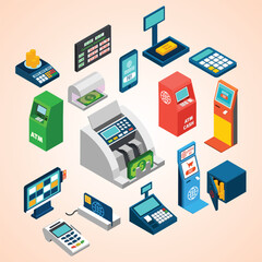 Wall Mural - isometric banking icons set money Automated Teller Machine