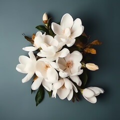 Poster - White Magnolia Bouquet Flat Lay Top View Illustration