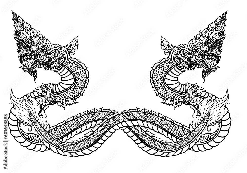 Thai Traditional tattoo design.The Naga is king of snake and Thai ...