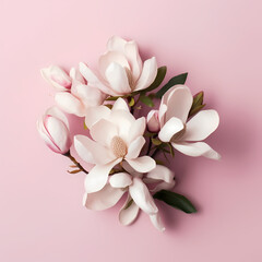 Wall Mural - White Magnolia Bouquet On Pink Background Illustration