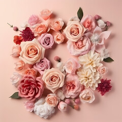  Rose Flowers Composition On Pink Background Illustration