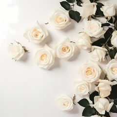 Wall Mural - Studio Photography Of White Roses On Solid Background Illustration