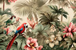 canvas print picture - Wallpaper mir tropischen Pflanzen und Vögeln 