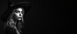© JoelMasson - Black and white photorealistic studio portrait of a beautiful witch on black background. Generative AI illustration
