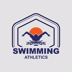 Swimming Logo. Swimmer icon with caption. Vector illustration