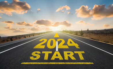 Entering the new year. Start plan for 2023. The year 2023 was written on the asphalt road at sunrise. Concept of business strategy, opportunity ,hope and new life change.