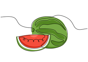 Wall Mural - Watermelon continuous one line drawing, fruit vector illustration.