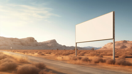 Empty blank billboard on a lonely, abandoned road. Generative AI