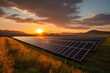 Beautiful sunset over a solar farm It captures