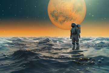 Wall Mural - Image illustrating an astronaut standing in a strange