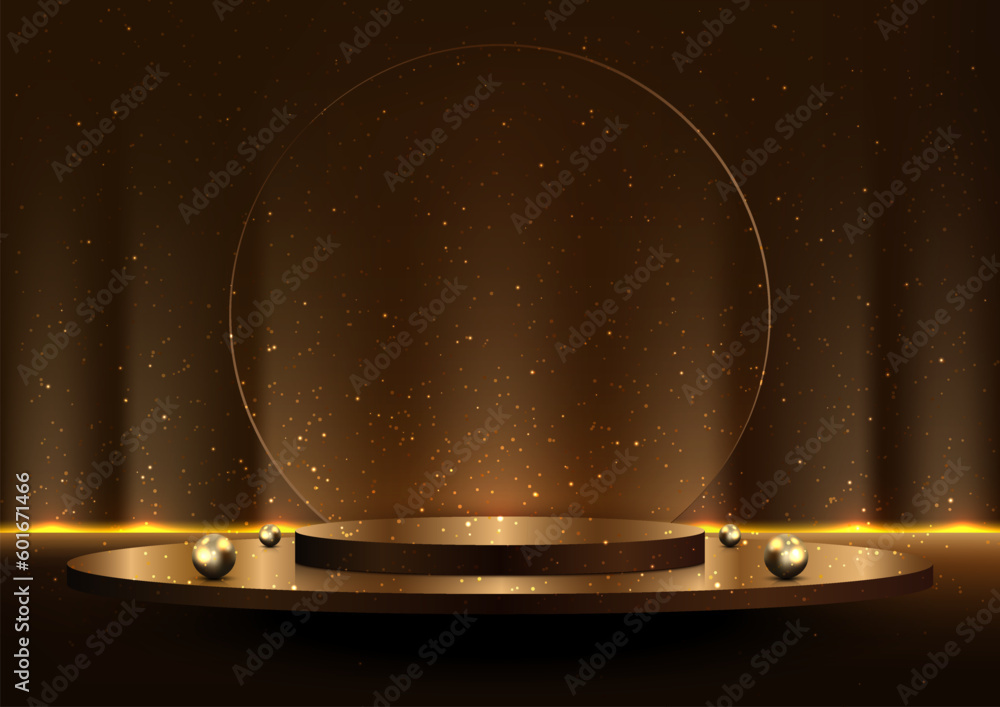 3D realistic stage award ceremony gold podium platform with transparent ...