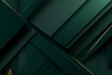 Modern Dark Green Abstract Background. Minimal. Color Gradient. Banner With Geometric Shapes, Lines, Stripes And Triangles. Design. Futuristic. Cut Paper Or Metal Effect.