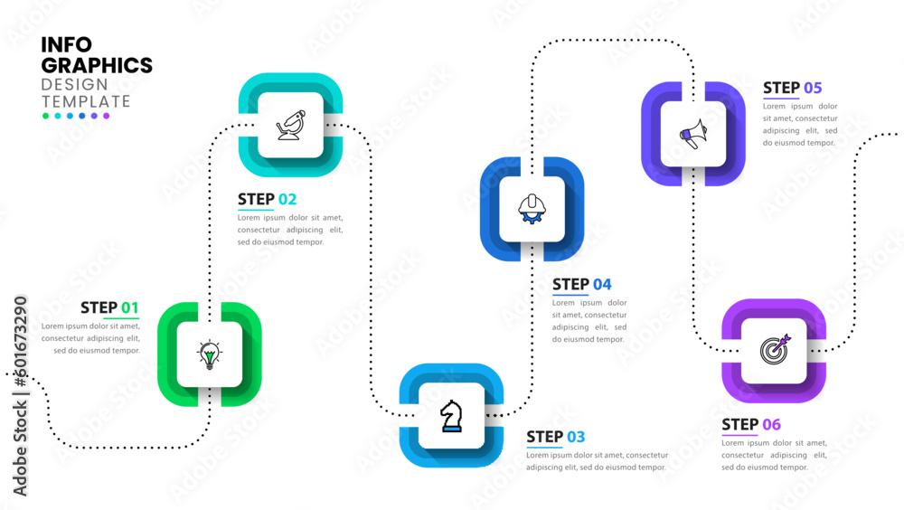 Infographic template. Timeline in rectangular style with 6 steps Stock ...