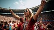 A fictional person. Excited female fan cheering at Women's Soccer World Championship