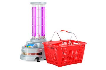 Wall Mural - UV-Disinfection Robot with shopping basket. 3D rendering