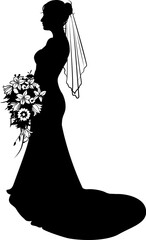 Wall Mural - A woman bride in a bridal wedding dress in a silhouette