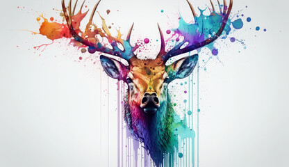 Wall Mural - illustration of watercolor deer, abstract watercolor background, generative ai.