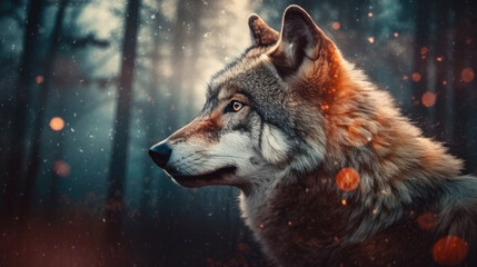 illustration wolf in nature, generative ai.