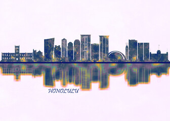 Wall Mural - Honolulu Skyline. Cityscape Skyscraper Buildings Landscape City Background Modern Art Architecture Downtown Abstract Landmarks Travel Business Building View Corporate