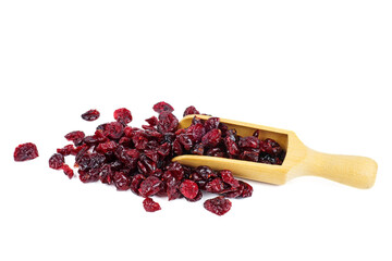 Wall Mural - Some dried cranberry in wooden scoop isolated on white background