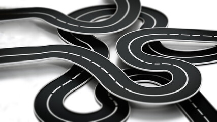 Tangled road isolated on white background. 3D illustration