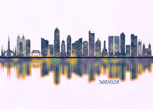 Manila Skyline. Cityscape Skyscraper Buildings Landscape City Background Modern Art Architecture Downtown Abstract Landmarks Travel Business Building View Corporate