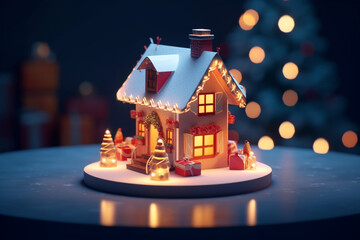 Sticker - Christmas card. Christmas house with candles. Generative Ai. 