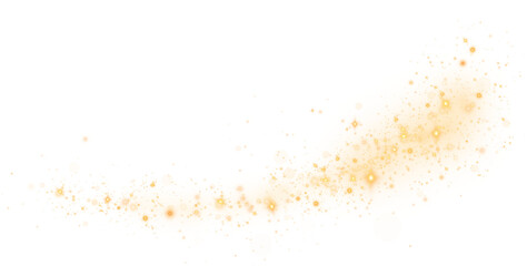 Golden glitter wave abstract illustration. Golden stars dust trail sparkling particles isolated on transparent background. Magic concept. PNG.