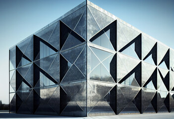 Leinwandbilder - A modern tower with a façade that incorporates a series of undulating metal fins. Generative AI technology.