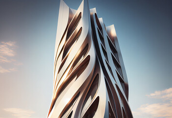 Aufkleber - A cutting-edge office building with a modular design, featuring large glass panels that can be moved and reconfigured to suit different needs. Generative AI technology.