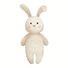 White Rabbit Watercolor Illustration Isolated. Children's Cute Plush Toy