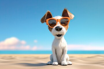 Sticker - Cute Summer Dog on the Beach Wearing Sunglasses (Generative AI)